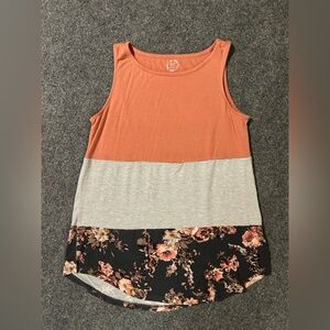 Maurices Orange,Cream and floral Sleeveless Tank Top Small